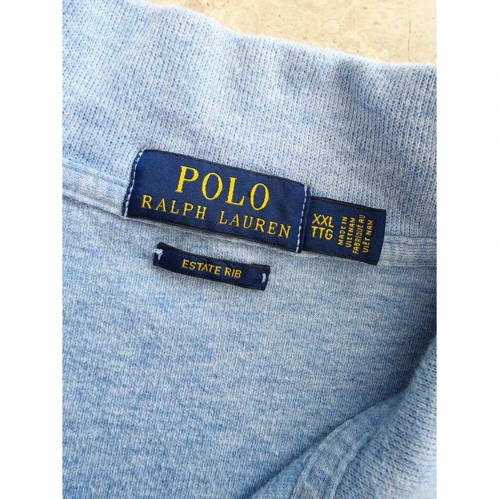 Polo Ralph Lauren Estate Rib Quarter Zip Pony Pullover Blue Cotton Mens 2XL